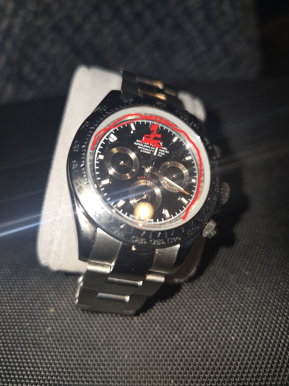 Stainless Steel Chronograph Wristwatch - Black Dial with Red Accents - Picture 2 of 5